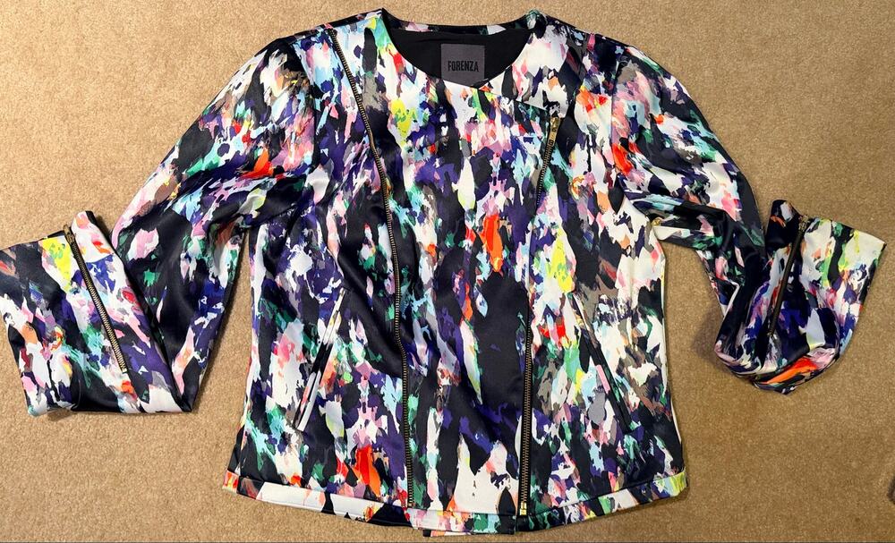 Forenza Women's Abstract Print Moto Jacket Multi-Color Zipper Size S